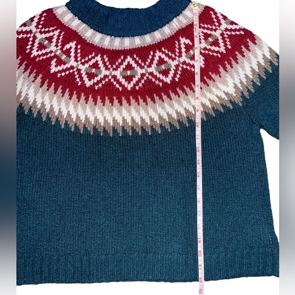 American Eagle AEO Teal Knit Pullover Sweater Fair Isle - Picture 5 of 11